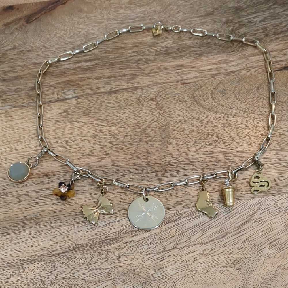 ALLISON DANIEL Sun Burst Medallion Necklace With Added Charms